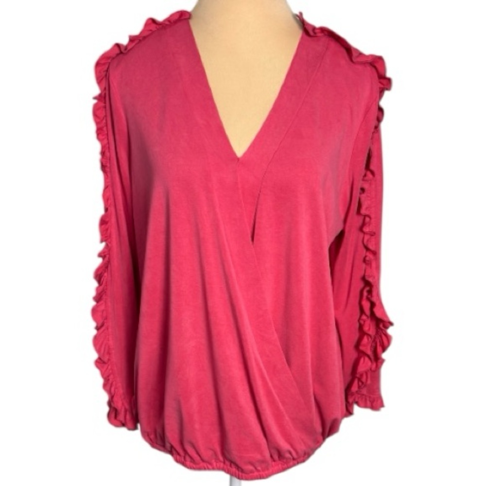 Cupio Cross-Front Ruffle V-Neck Long Sleeve Blouse Size Medium
